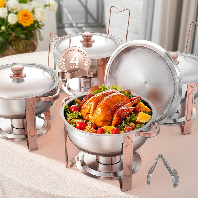 Chafing Dish Buffet Set, 5 Qt 4 Pack, Stainless Steel Chafer with 4 Full Size Pans, Rose Gold - Flavour Fushion Cooking Shop