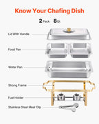 Chafing Dish Buffet Set, 4 Qt 2 Pack, Stainless Steel Chafer with 4 Half Size Pans,