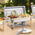 Chafing Dish Buffet Set, 4 Qt 2 Pack, Stainless Steel Chafer with 4 Half Size Pans,