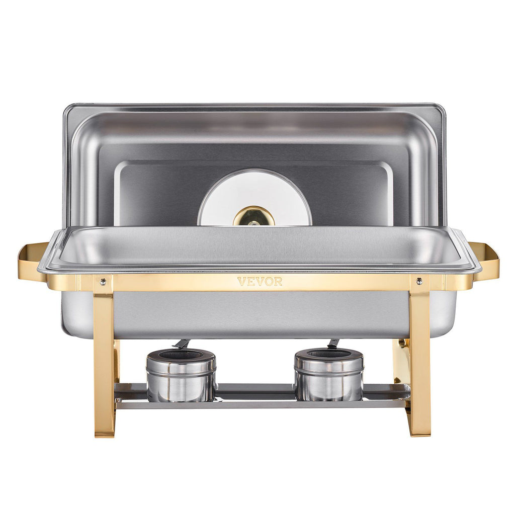 Chafing Dish Buffet Set, 8 Qt 4 Pack, Stainless Steel Chafer with 4 Full Size Pans, Rectangle Catering Warmer Server with Glass Lid Water Pan Folding Stand Fuel Holder, for Wedding Party Banquet