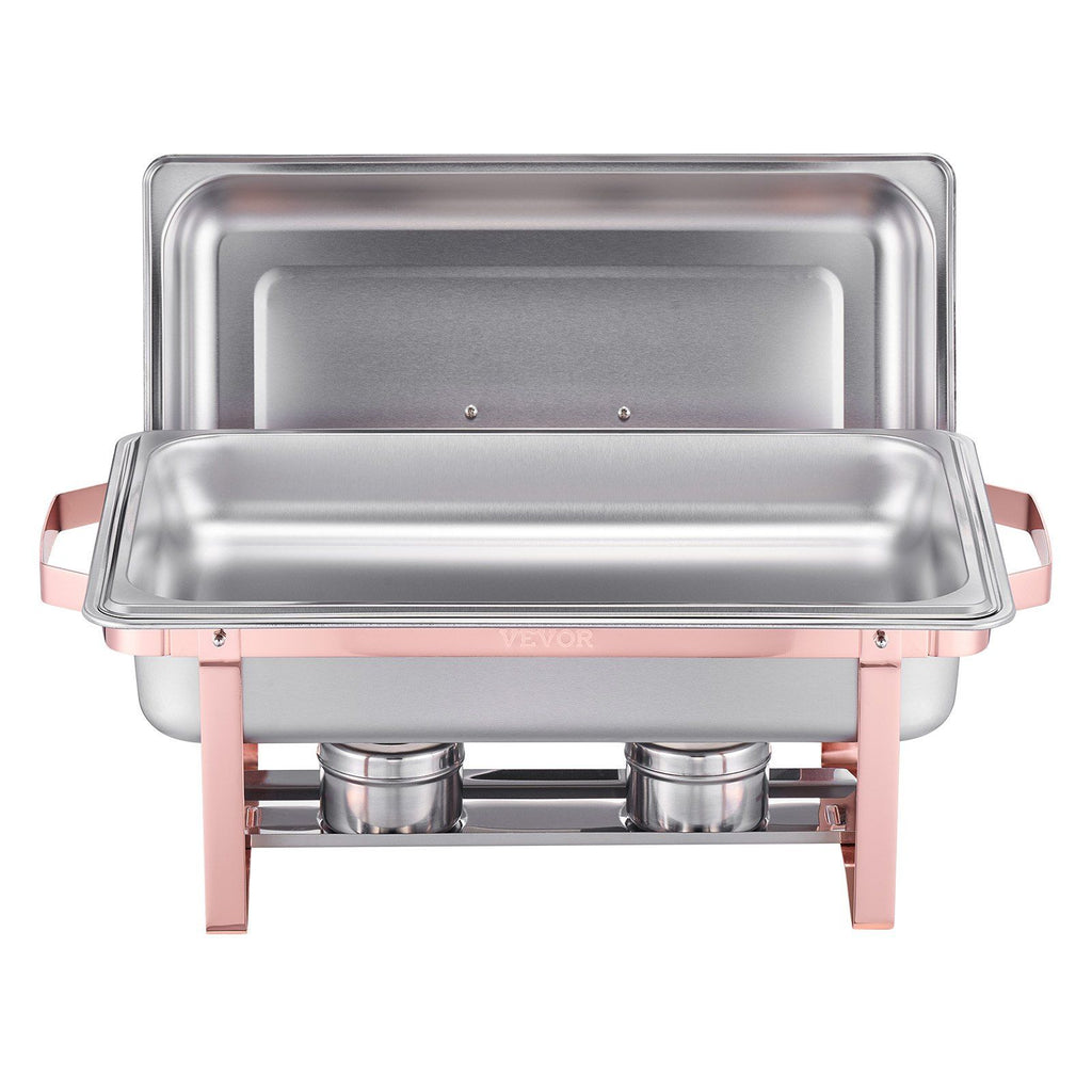 Chafing Dish Buffet Set, 8 Qt 2 Pack, Stainless Steel Chafer with 2 Full Size Pans, Rectangle Catering Warmer Server with Lid Water Pan Stand Fuel Holder, for Wedding Party Banquet, Rose Gold