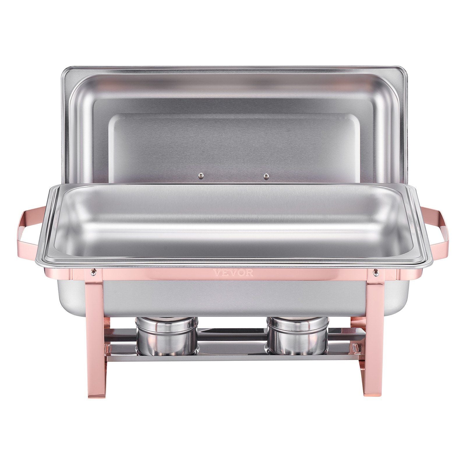 Chafing Dish Buffet Set, 8 Qt 2 Pack, Stainless Steel Chafer with 2 Full Size Pans, Rectangle Catering Warmer Server with Lid Water Pan Stand Fuel Holder, for Wedding Party Banquet, Rose Gold