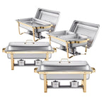 Chafing Dish Buffet Set, 8 Qt 4 Pack, Stainless Steel Chafer with 2 Full Size and 4 Half Size Pans, Gold