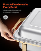 Chafing Dish Buffet Set, 8 Qt 4 Pack, Stainless Steel Chafer with 2 Full Size and 4 Half Size Pans, Gold