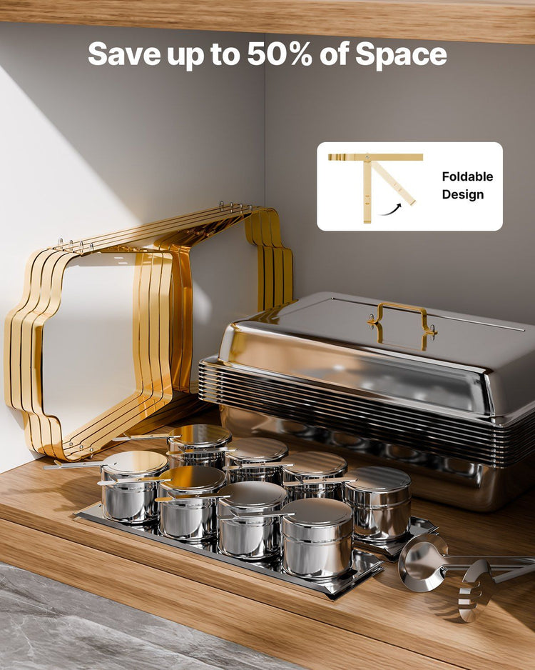 Chafing Dish Buffet Set, 8 Qt 4 Pack, Stainless Steel Chafer with 2 Full Size and 4 Half Size Pans, Gold - Flavour Fushion Cooking Shop