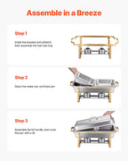 Chafing Dish Buffet Set, 8 Qt 4 Pack, Stainless Steel Chafer with 2 Full Size and 4 Half Size Pans, Gold