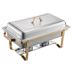 Chafing Dish Buffet Set, 8 Qt 4 Pack, Stainless Steel Chafer with 2 Full Size and 4 Half Size Pans, Gold