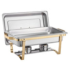 Chafing Dish Buffet Set, 8 Qt 4 Pack, Stainless Steel Chafer with 2 Full Size and 4 Half Size Pans, Gold