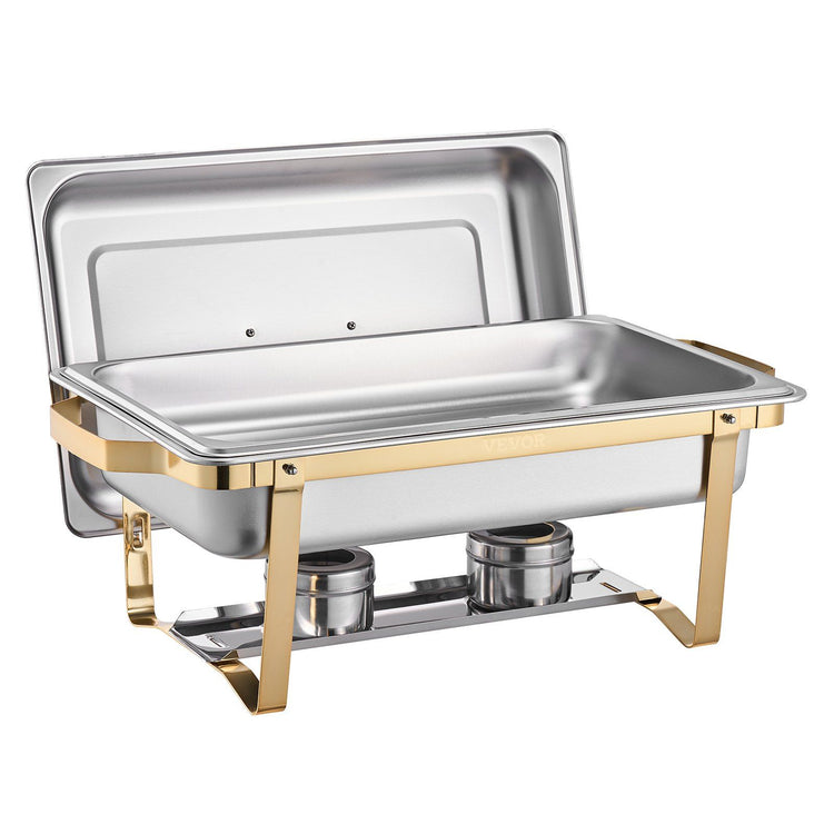 Chafing Dish Buffet Set, 8 Qt 4 Pack, Stainless Steel Chafer with 2 Full Size and 4 Half Size Pans, Gold - Flavour Fushion Cooking Shop