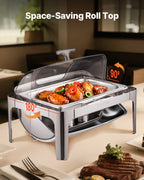 Roll Top Chafing Dish Buffet Complete Set, 9 Qt 1 Pack Stainless Steel Chafer