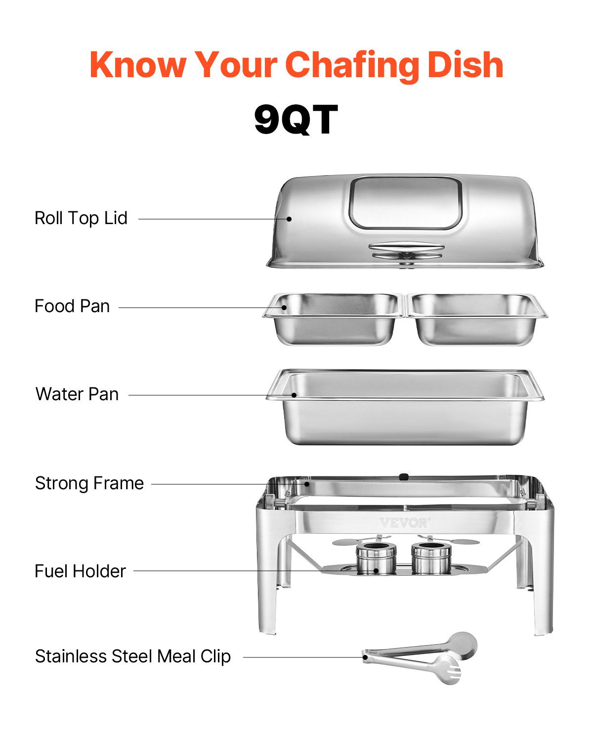 Roll Top Chafing Dish Buffet Complete Set, 9 Qt 1 Pack Stainless Steel Chafer - Flavour Fushion Cooking Shop