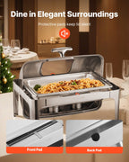 Roll Top Chafing Dish Buffet Complete Set, 9 Qt 1 Pack Stainless Steel Chafer