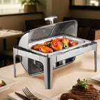 Roll Top Chafing Dish Buffet Complete Set, 9 Qt 1 Pack Stainless Steel Chafer