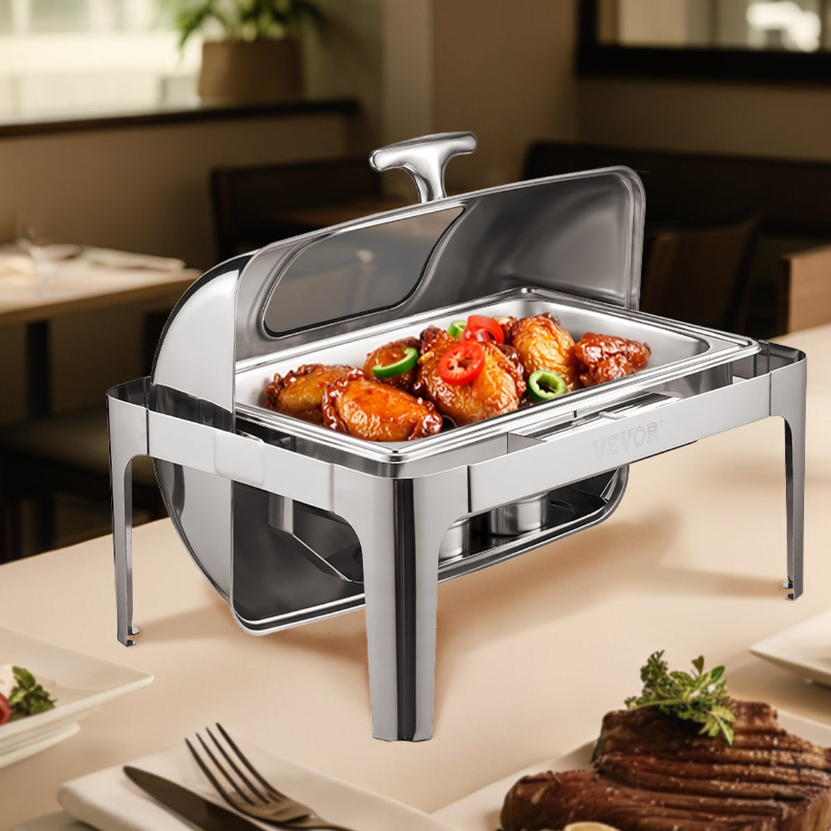 Roll Top Chafing Dish Buffet Complete Set, 9 Qt 1 Pack Stainless Steel Chafer - Flavour Fushion Cooking Shop