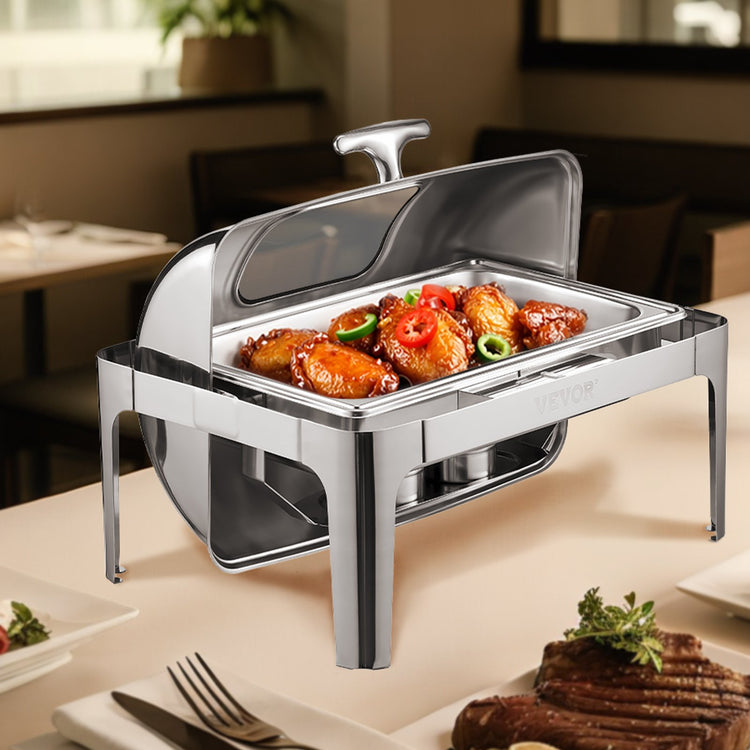Roll Top Chafing Dish Buffet Complete Set, 9 Qt 1 Pack Stainless Steel Chafer - Flavour Fushion Cooking Shop