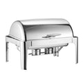 Roll Top Chafing Dish Buffet Complete Set, 9Qt Stainless Steel Chafer with Full Size Pan, Rectangle Catering Warmer Server with Lid Water Pan Folding Stand Fuel Holder Meal Clip, Silver