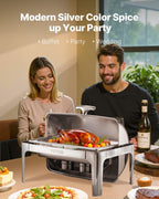 Roll Top Chafing Dish Buffet Complete Set, 9Qt Stainless Steel Chafer with Full Size Pan