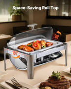 Roll Top Chafing Dish Buffet Complete Set, 9Qt Stainless Steel Chafer with Full Size Pan