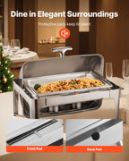 Roll Top Chafing Dish Buffet Complete Set, 9Qt Stainless Steel Chafer with Full Size Pan