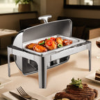 Roll Top Chafing Dish Buffet Complete Set, 9Qt Stainless Steel Chafer with Full Size Pan