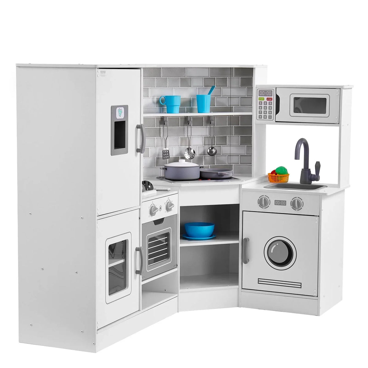 Kitchen Playset Kids Pretend Cooking Play Toy 24 Piece Accessories White