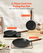 3-Piece Cast Iron Skillet Set 205, 265 & 310mm – Black