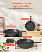 Cast Iron Skillet, 4 Pcs Frying Pan Set (155, 205, 260, 305 mm), Skillet