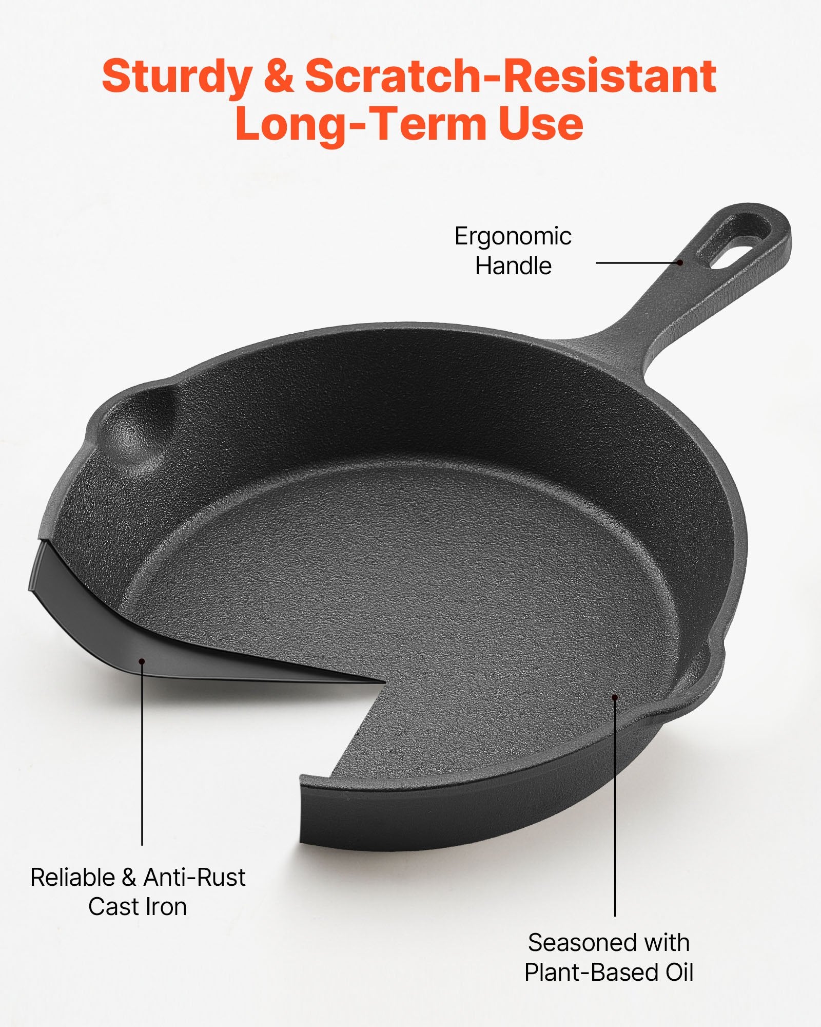 3-Piece Cast Iron Skillet Set 160, 220 & 265mm – Black