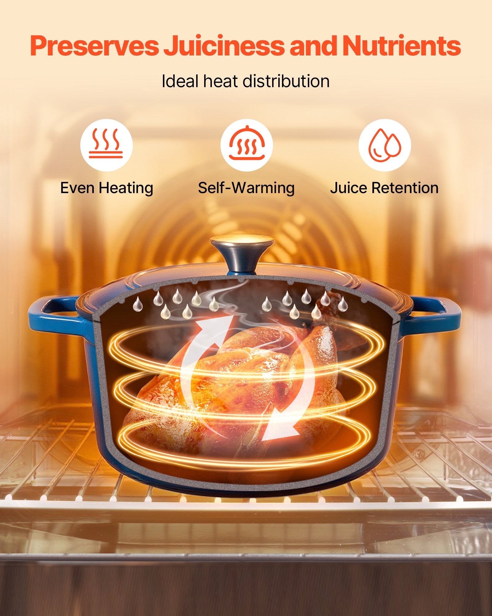 Enameled Cast Iron Dutch Oven, 5.7L Pot with Lid and Dual Handles, Heavy-Duty Durable Cookware Pan, Oven Induction Compatible up to 260 ℃, for Braising, Stews, Roasting, Bread Baking, Blue