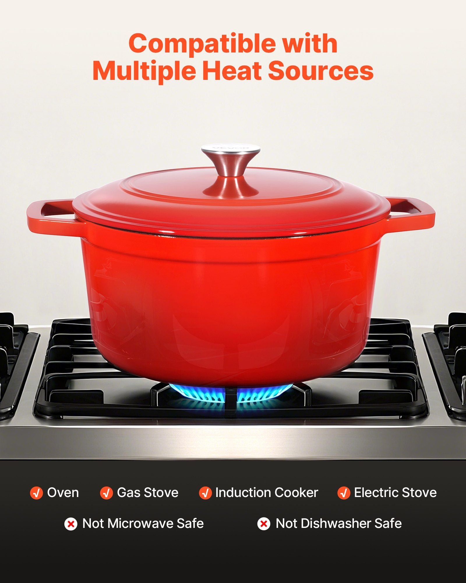 Enameled Cast Iron Dutch Oven 5.7L – Red
