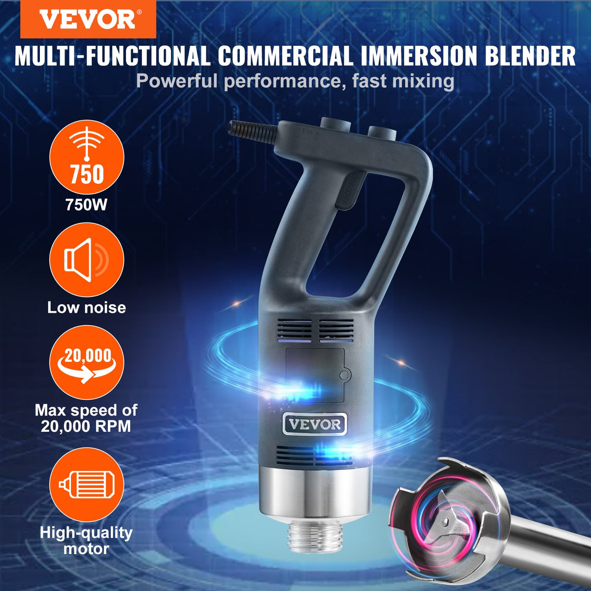 Commercial Immersion Blender Heavy Duty Hand Mixer 750W Variable Speed - Flavour Fushion Cooking Shop