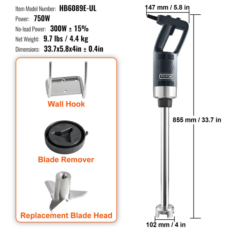 Commercial Immersion Blender Heavy Duty Hand Mixer 750W Variable Speed - Flavour Fushion Cooking Shop