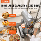 Commercial Food Mixer, 10L Commercial Stand Mixer with 3 Adjustable Speeds, 550W