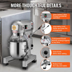 Commercial Food Mixer, 10L Commercial Stand Mixer with 3 Adjustable Speeds, 550W