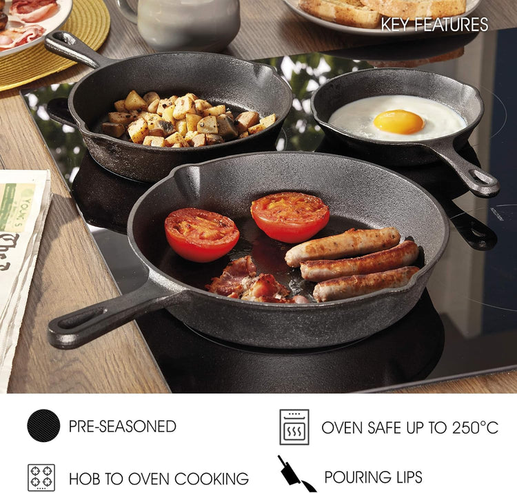 Cookware Sets Frying Cast Iron Pans Cast Iron Dish 16/20/26cm - Flavour Fushion Cooking Shop