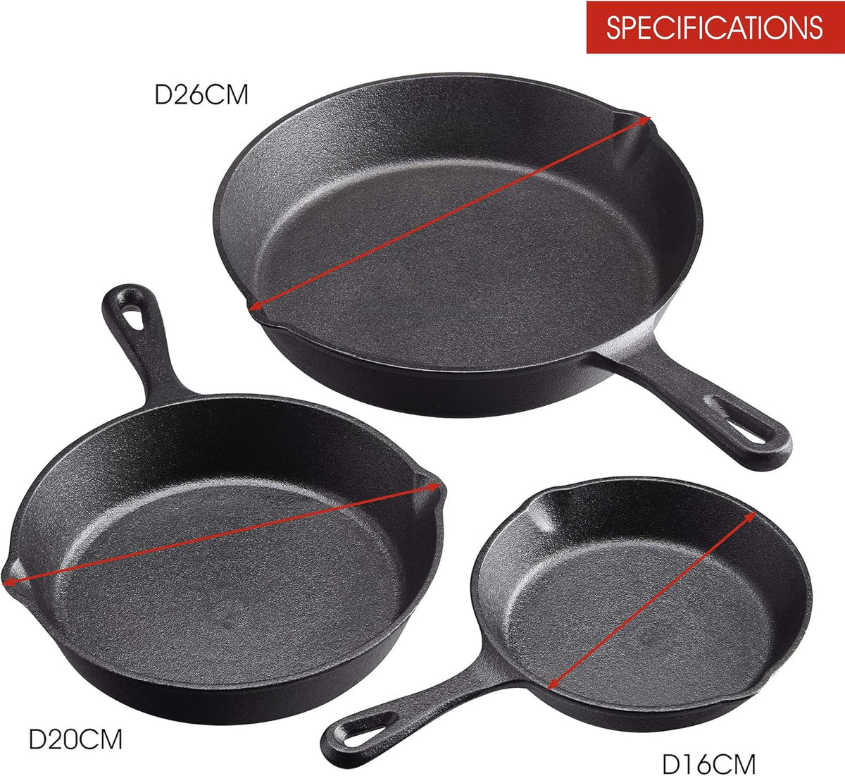 Cookware Sets Frying Cast Iron Pans Cast Iron Dish 16/20/26cm - Flavour Fushion Cooking Shop
