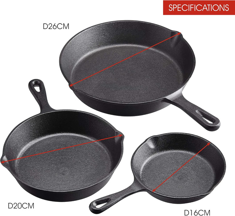 Cookware Sets Frying Cast Iron Pans Cast Iron Dish 16/20/26cm - Flavour Fushion Cooking Shop