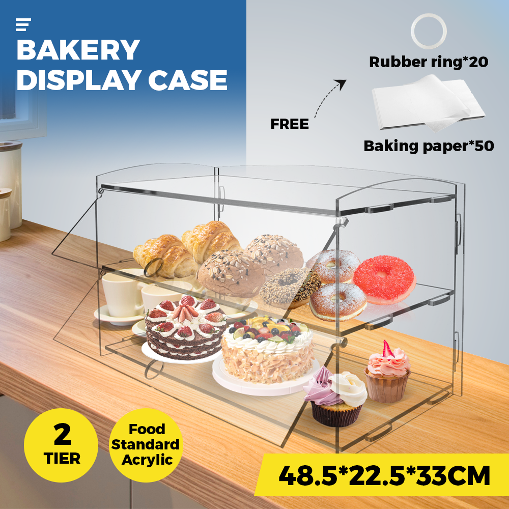 Alston 2-Tier Bakery Display Case Cabinet Pastry Acrylic Cupcake Donuts Cake Pastry Clear Display Cabinet Shelf Transparent Showcase 225x485x330mm - Flavour Fushion Cooking Shop