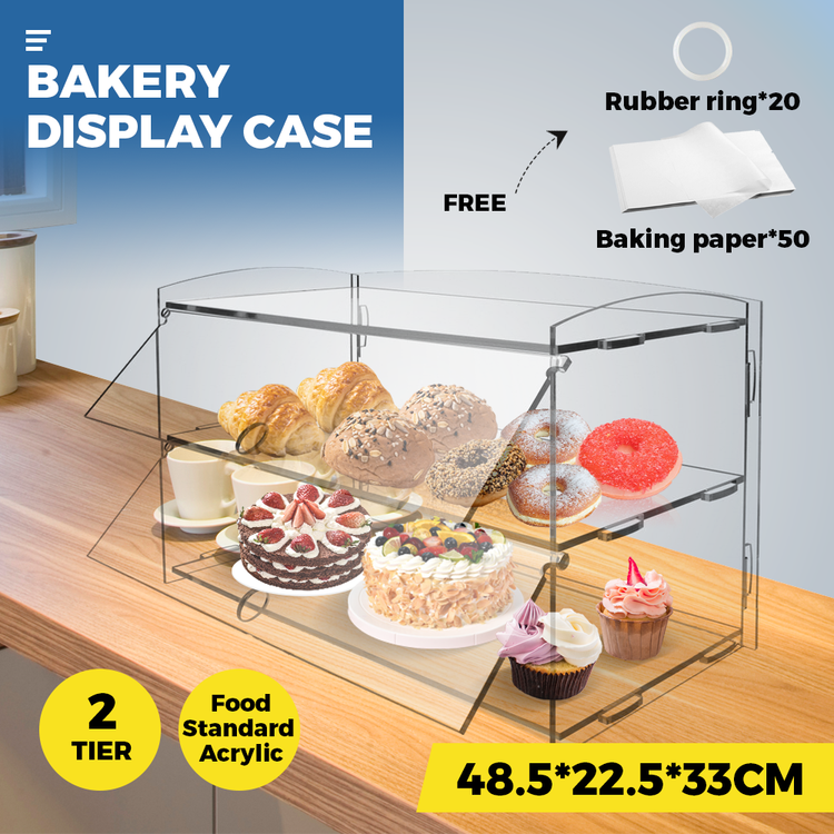 Alston 2-Tier Bakery Display Case Cabinet Pastry Acrylic Cupcake Donuts Cake Pastry Clear Display Cabinet Shelf Transparent Showcase 225x485x330mm - Flavour Fushion Cooking Shop