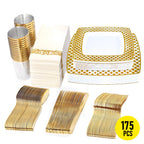 Elegant Gold-Trim Disposable Tableware Set - 175pcs Event Ready