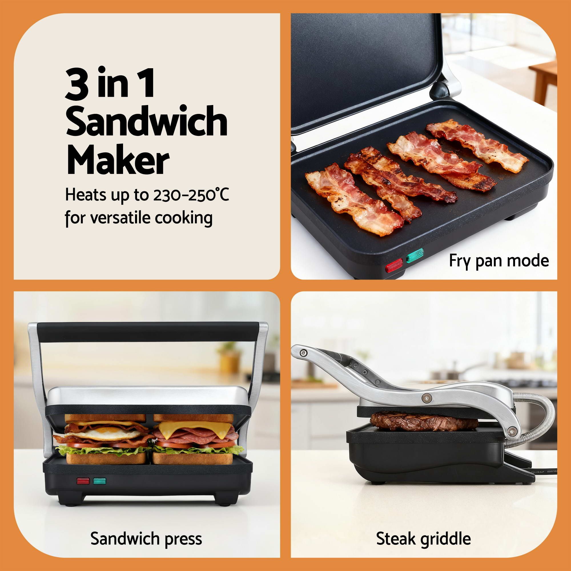 Devanti K7 Cordless Stick Vacuum & Sandwich Maker Panini Press Combo