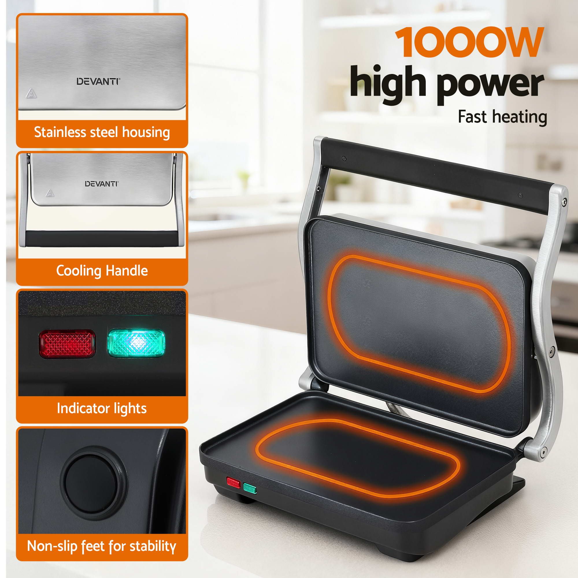 Devanti K7 Cordless Stick Vacuum & Sandwich Maker Panini Press Combo