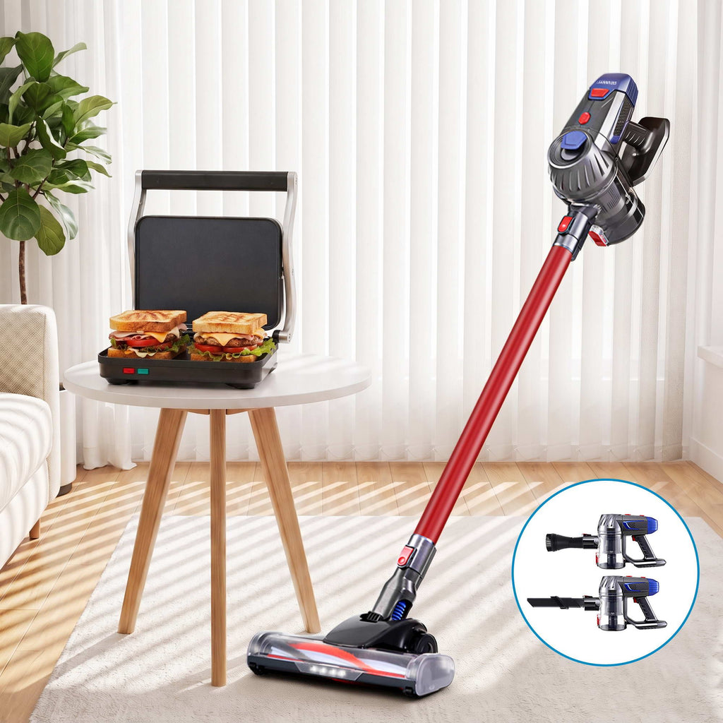 Devanti K7 Cordless Stick Vacuum & Sandwich Maker Panini Press Combo – Red