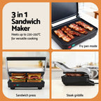 Devanti K7 Cordless Stick Vacuum & Sandwich Maker Panini Press Combo – Red