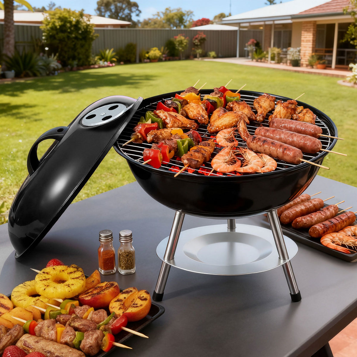 Grillz Charcoal BBQ Grill Portable with Lid for Camping Outdoor - Flavour Fushion Cooking Shop