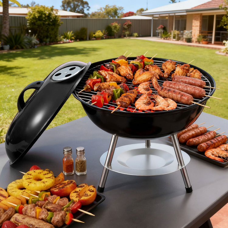 Grillz Charcoal BBQ Grill Portable with Lid for Camping Outdoor - Flavour Fushion Cooking Shop