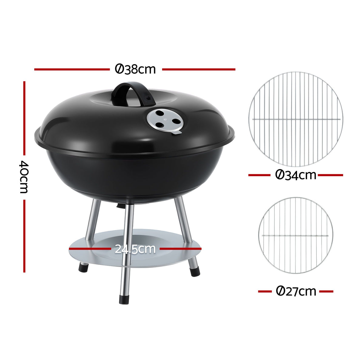 Grillz Charcoal BBQ Grill Portable with Lid for Camping Outdoor - Flavour Fushion Cooking Shop