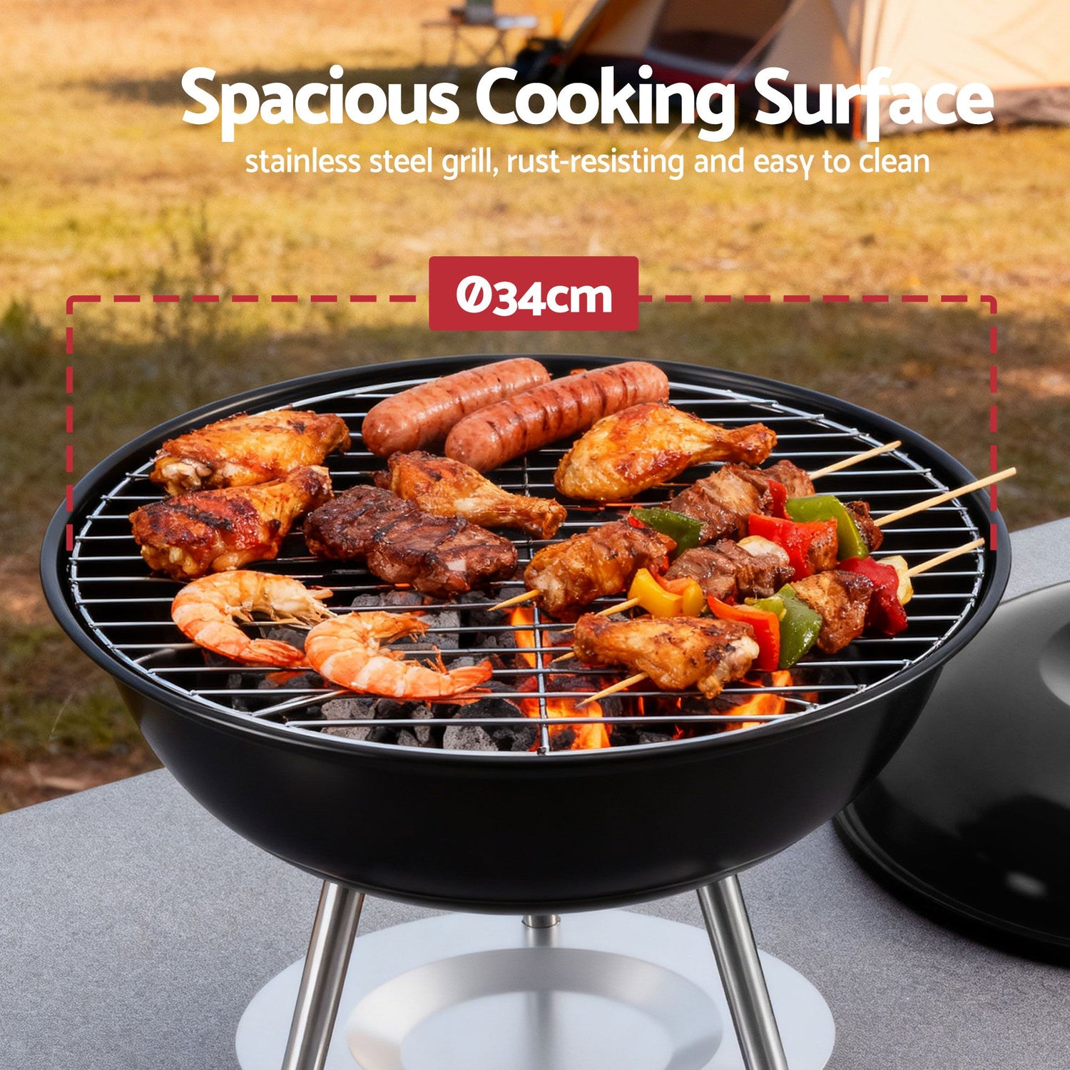 Grillz Charcoal BBQ Grill Portable with Lid for Camping Outdoor - Flavour Fushion Cooking Shop