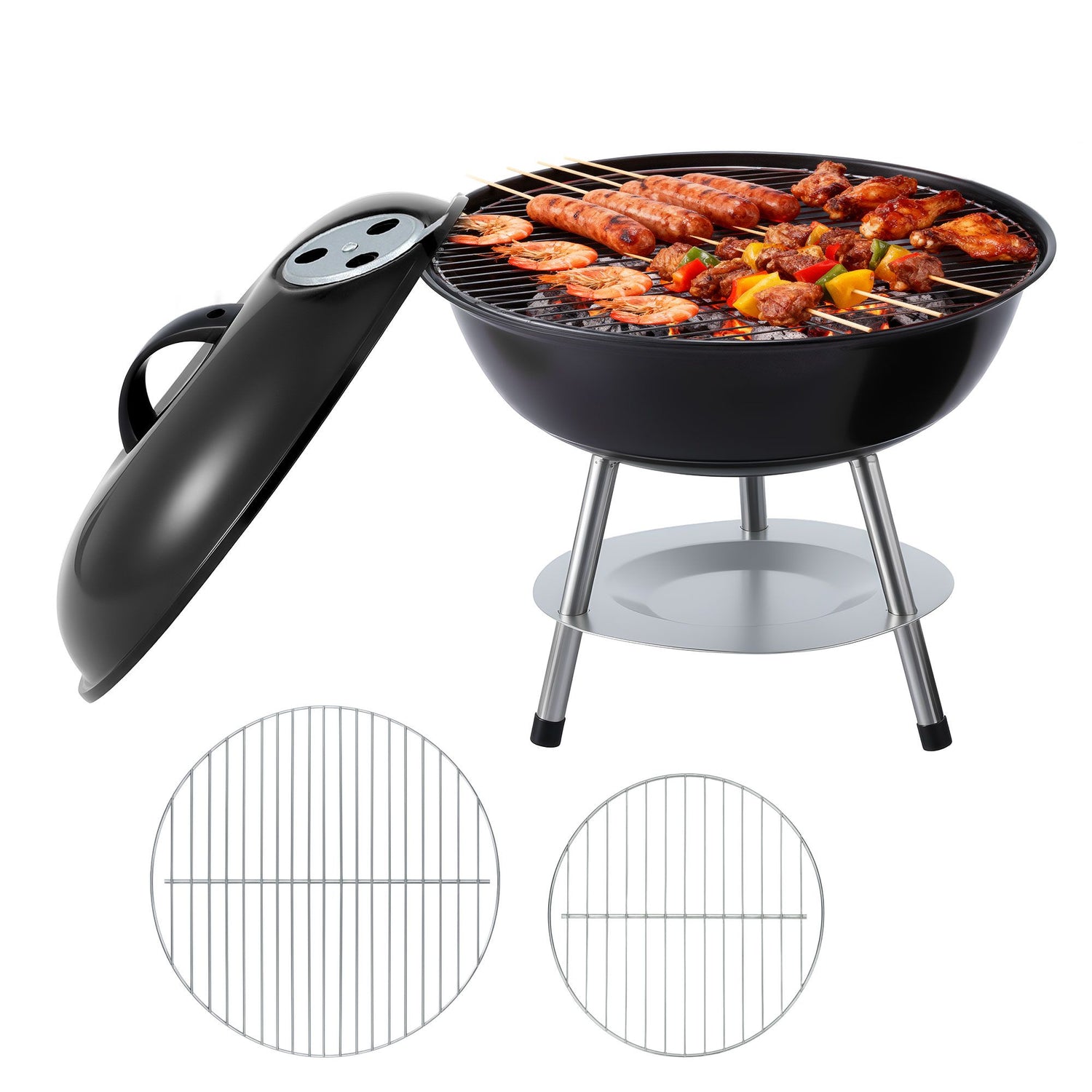 Grillz Charcoal BBQ Grill Portable with Lid for Camping Outdoor - Flavour Fushion Cooking Shop