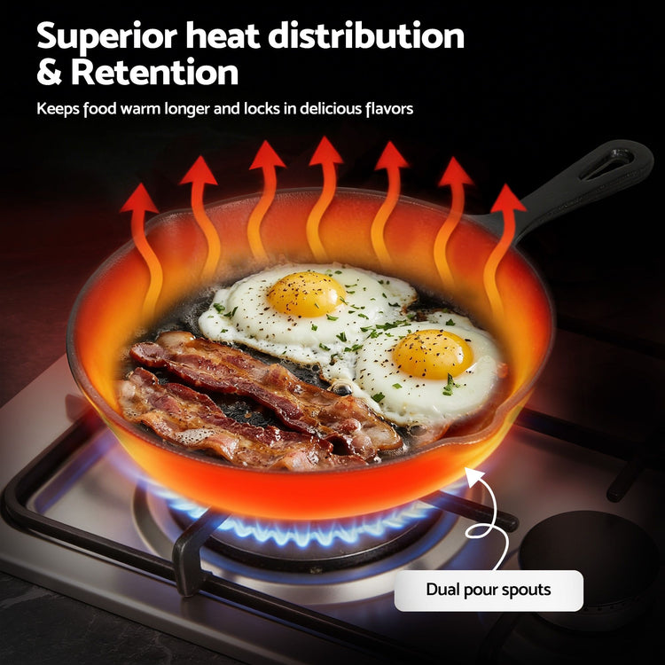 5-Star Chef Cast Iron Fry Pan Skillet Set – 4 Sizes 14-24cm - Flavour Fushion Cooking Shop